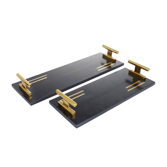 Black Marble Contemporary Tray Set
